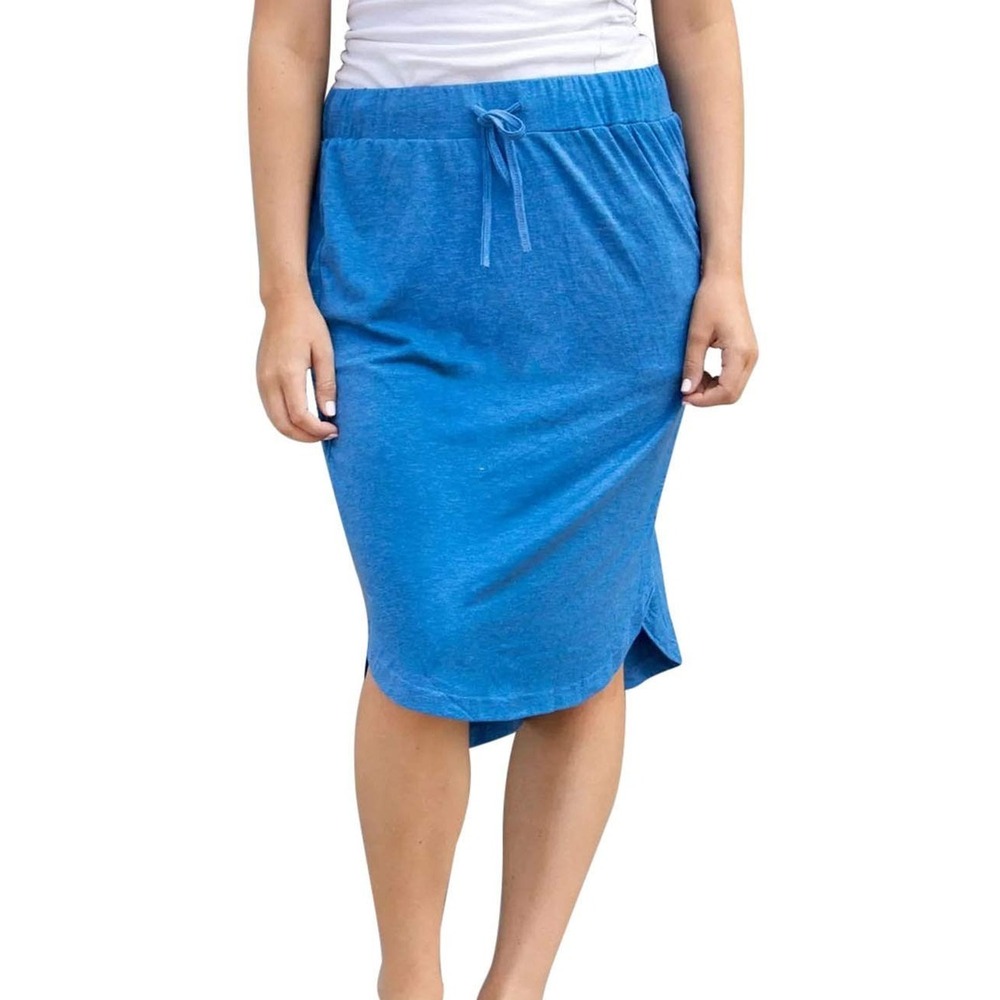 Wenseny Women's S Blue Knee Length Pencil Skirts Elastic Midi Bodycon Solid Dra
